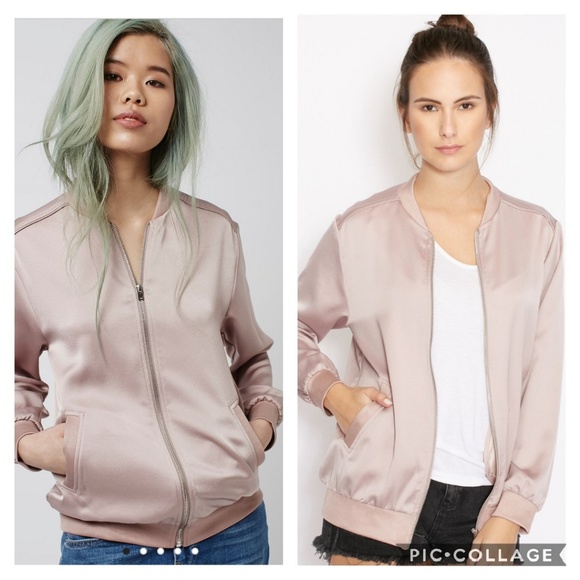 Topshop Jackets & Blazers - SOLD{Topshop} Pink Satin Bomber Jacket
